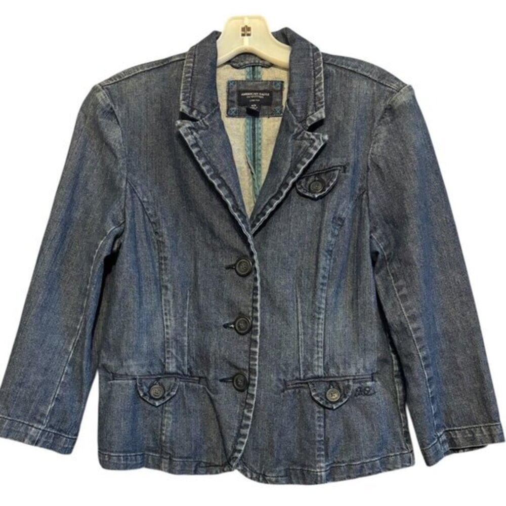 American Eagle Outfitters Stretch 3 Pocket Chic Denim Coat Jacket Size Medium